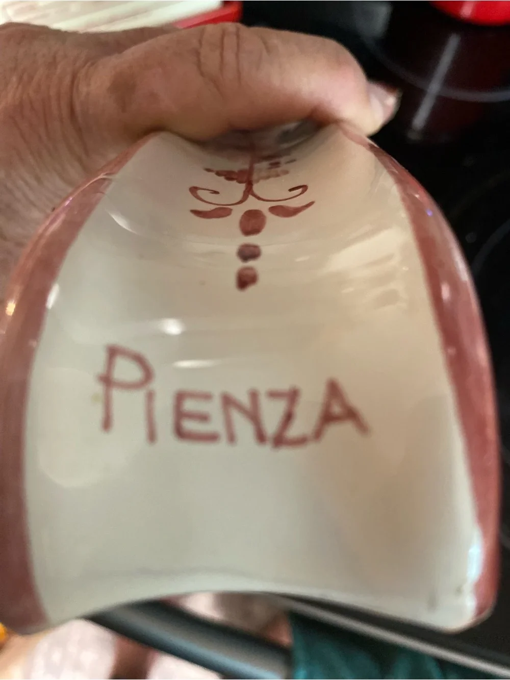 Ceramic Spoon Rest in Red Floral Accent